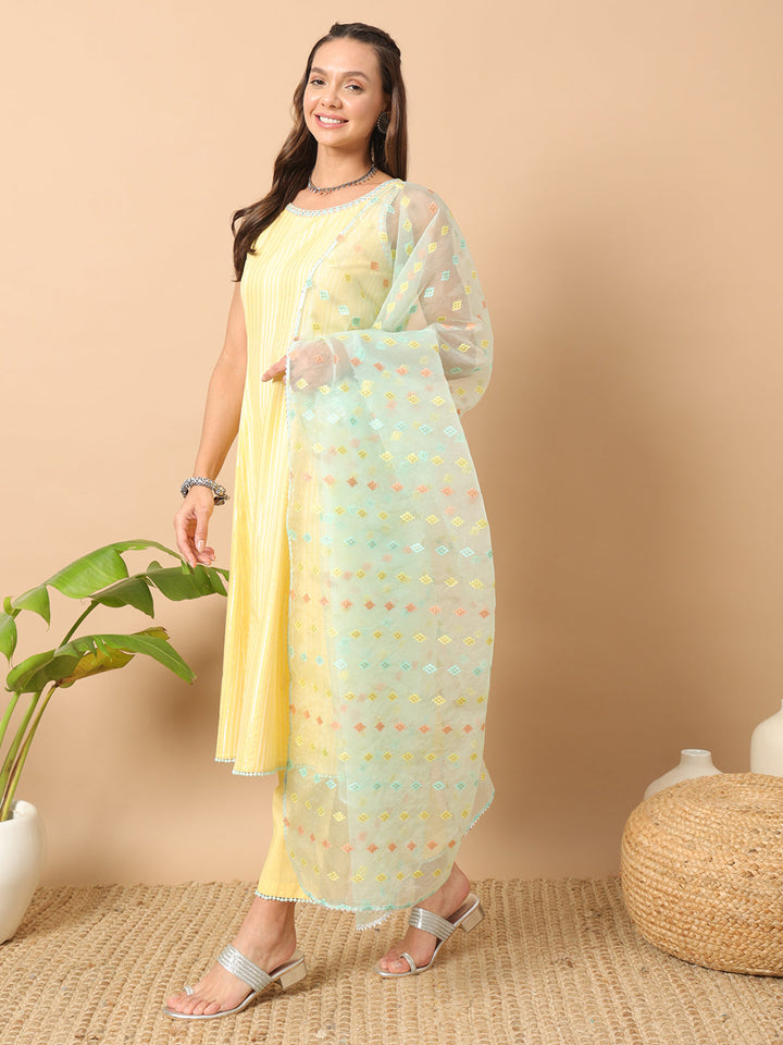 Yellow-Lurex-Cotton-Striped-3-Piece-Kurta-Set