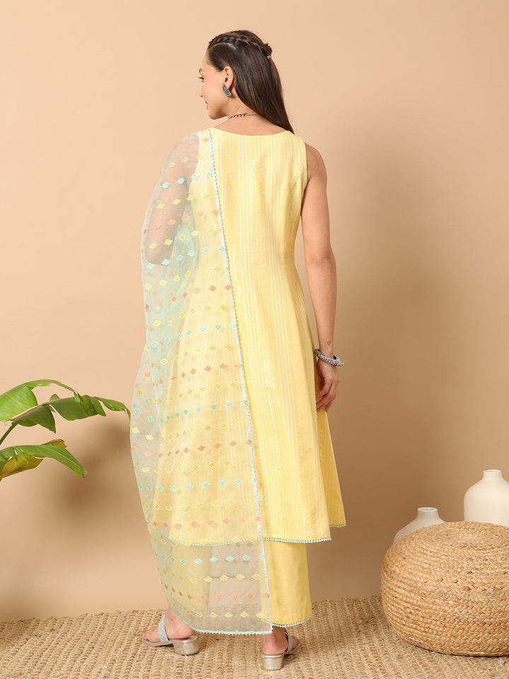 Yellow-Lurex-Cotton-Striped-3-Piece-Kurta-Set