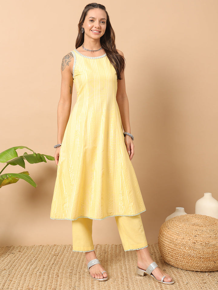 Yellow-Lurex-Cotton-Striped-3-Piece-Kurta-Set