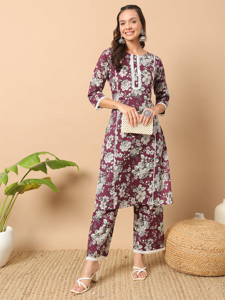 Wine-Cotton-Straight-Kurta-Set