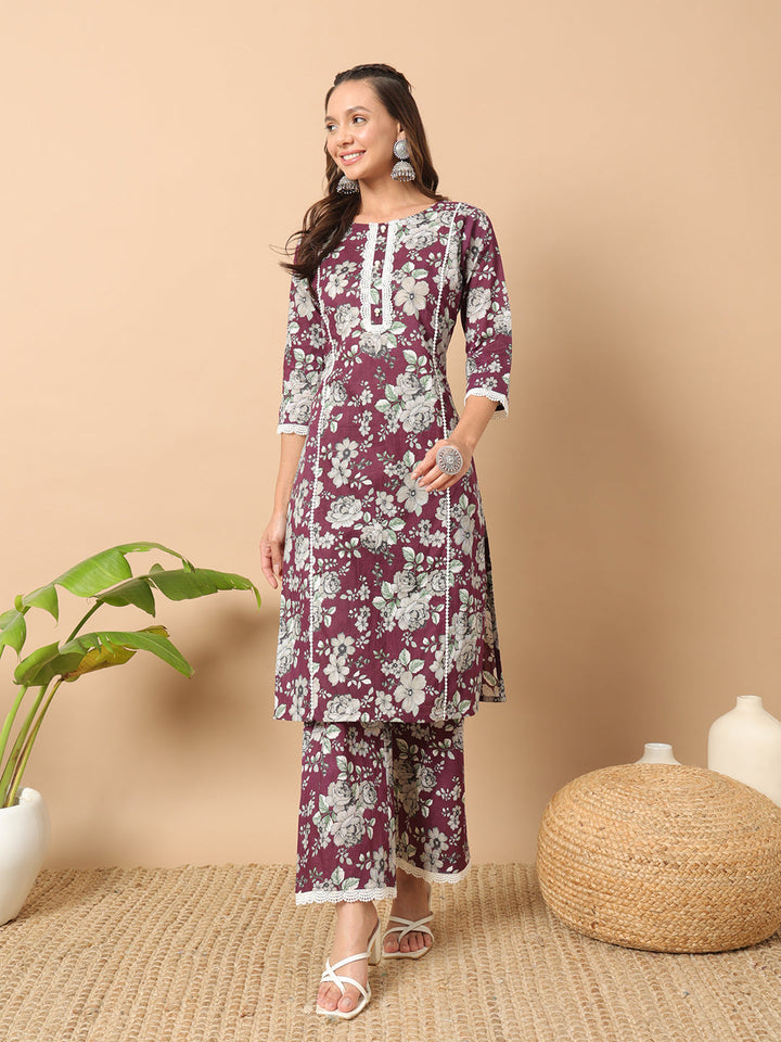 Wine-Cotton-Straight-Kurta-Set
