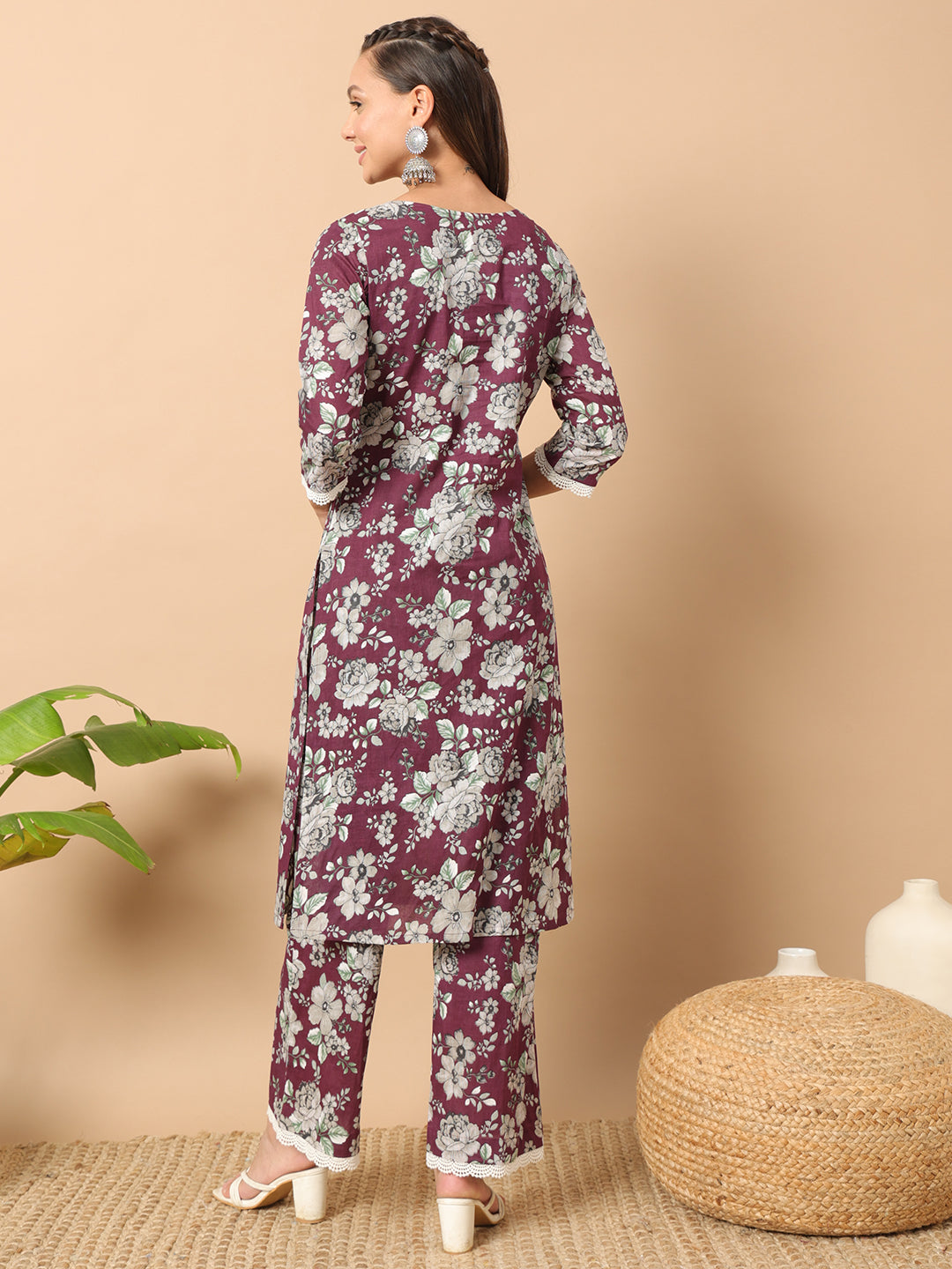 Wine-Cotton-Straight-Kurta-Set