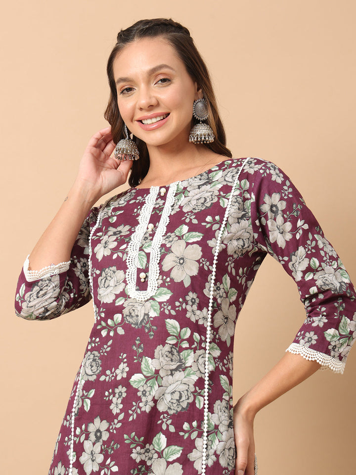Wine-Cotton-Straight-Kurta-Set