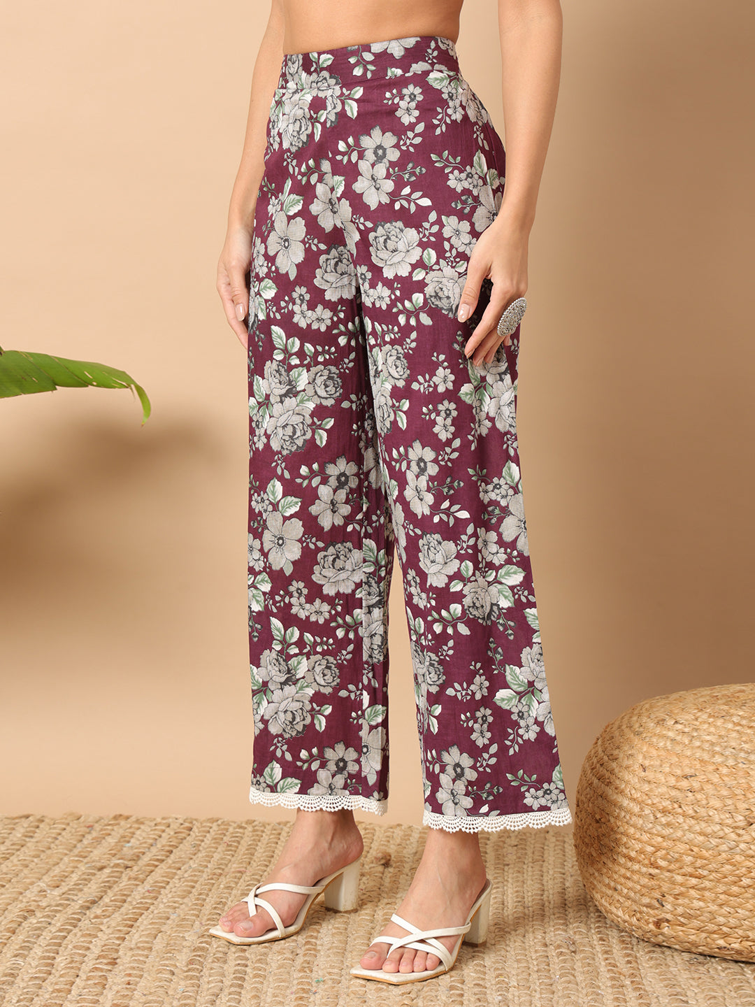 Wine-Cotton-Straight-Kurta-Set