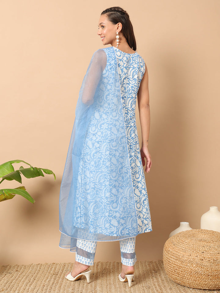 Sky-Blue-Cotton-A-Line-3-Piece-Kurta-Set
