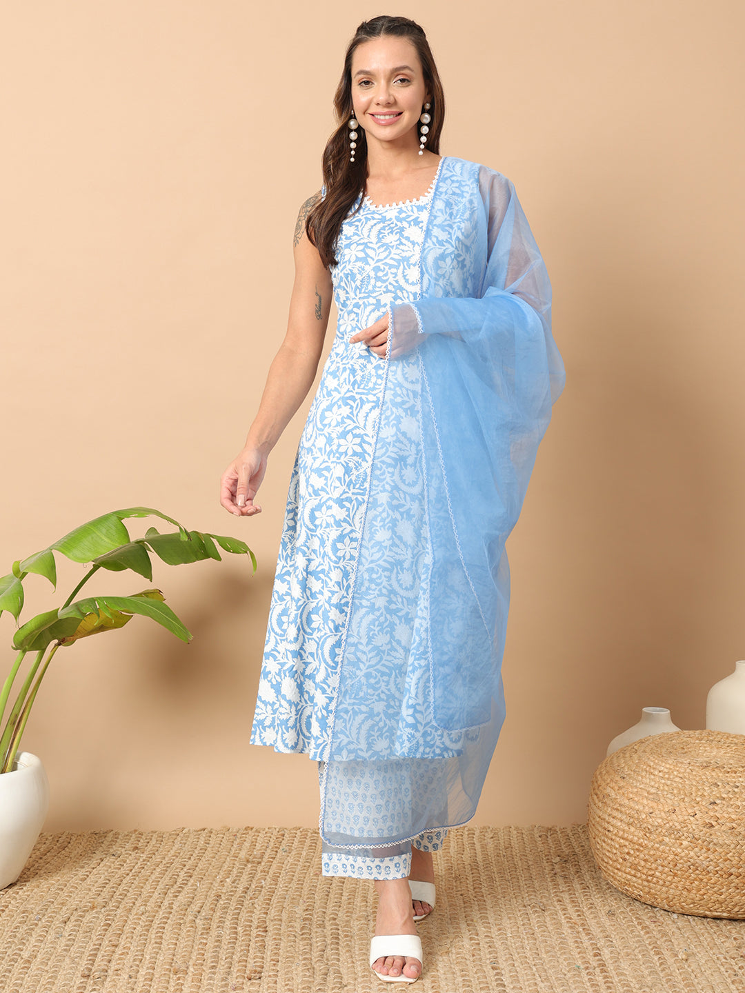 Sky-Blue-Cotton-A-Line-3-Piece-Kurta-Set