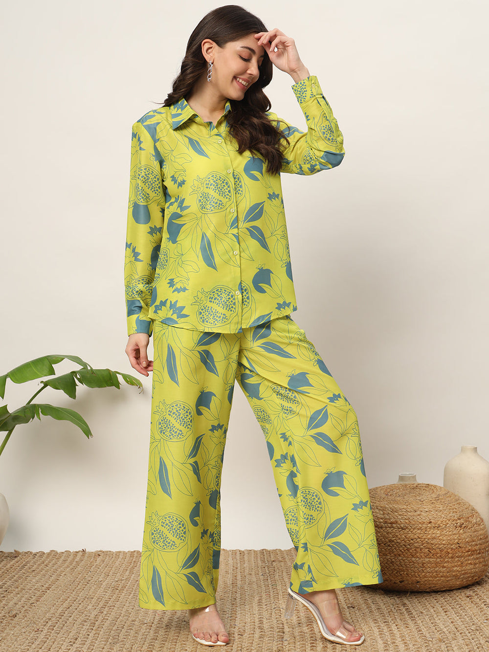 Lime-Green-Cotton-Blend-Printed--Co-Ords-Set
