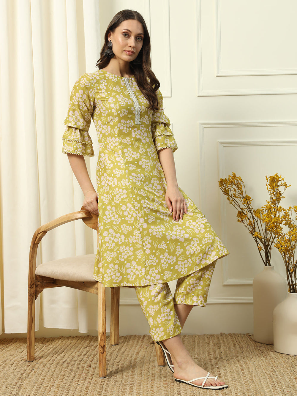 Light-Yellow-Cotton-Blend-A-Line-2-Piece-Kurta-Set