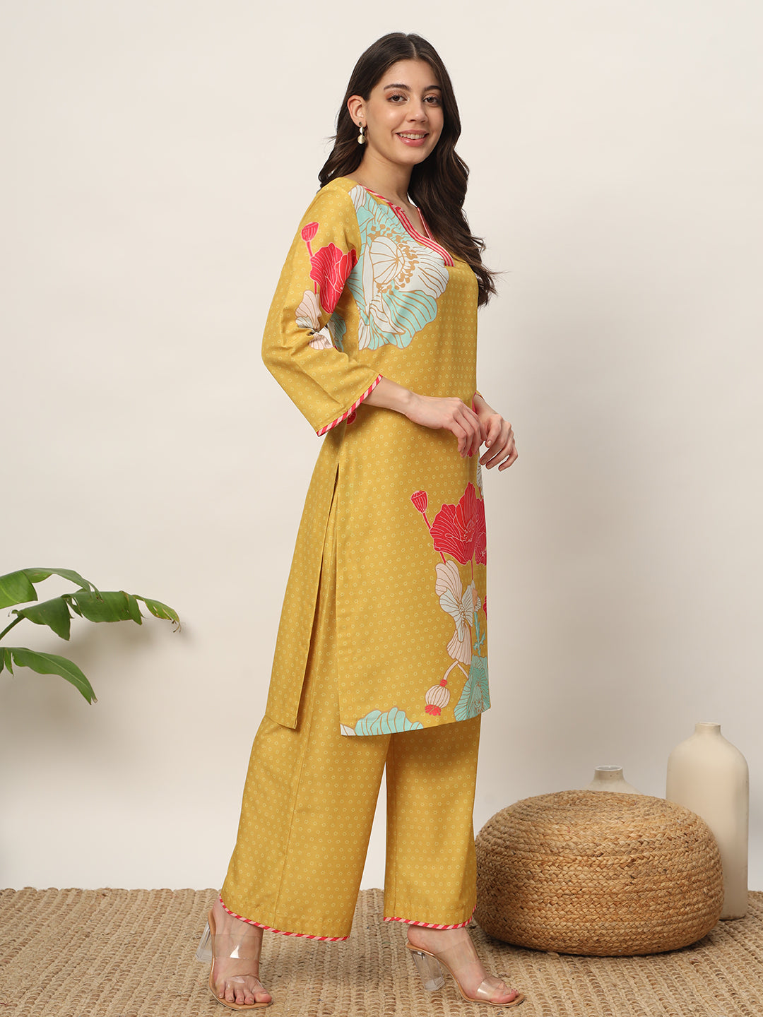 Yellow-Cotton-Blend-Kurta-And-Palazzo-Set