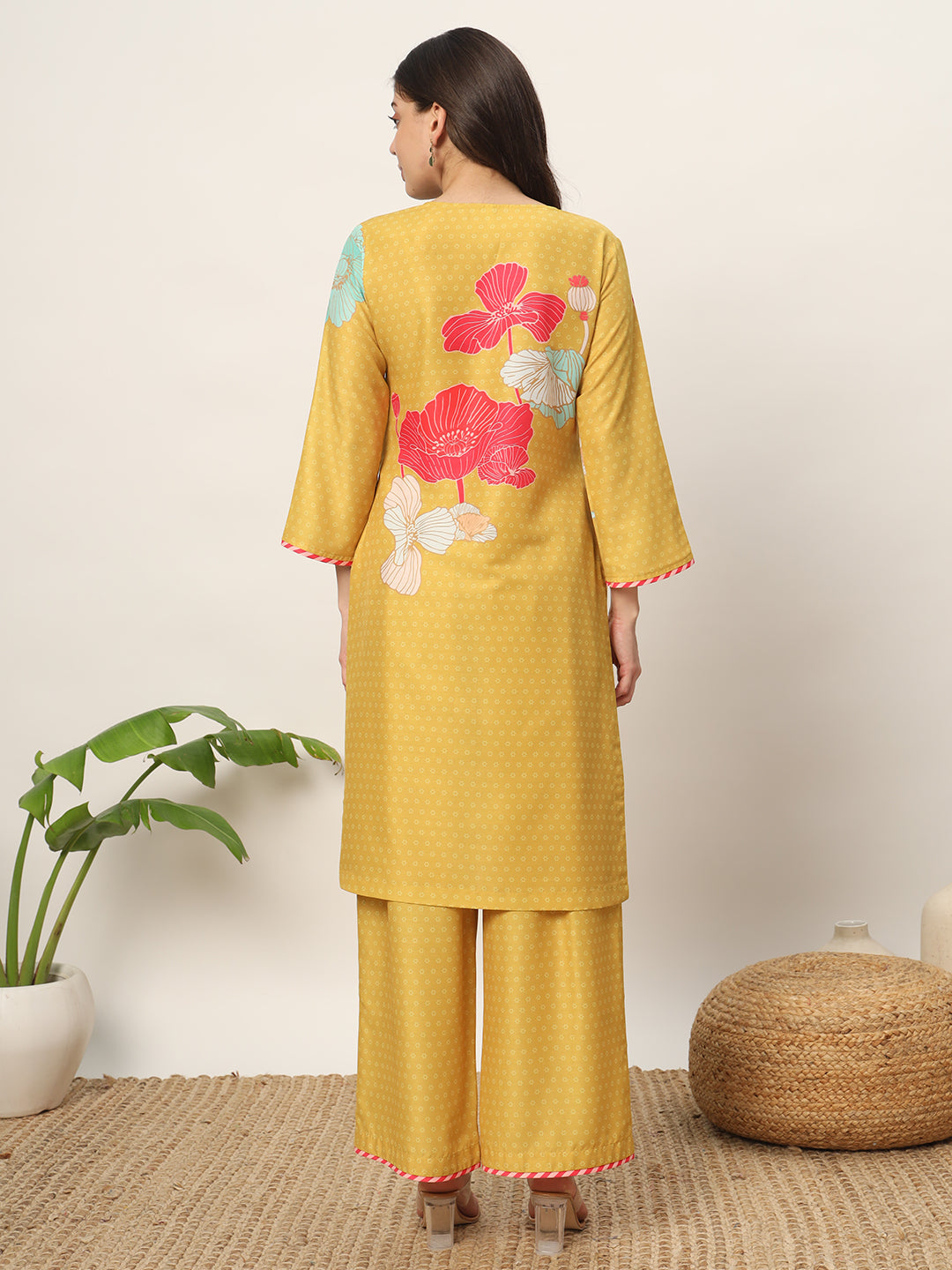 Yellow-Cotton-Blend-Kurta-And-Palazzo-Set