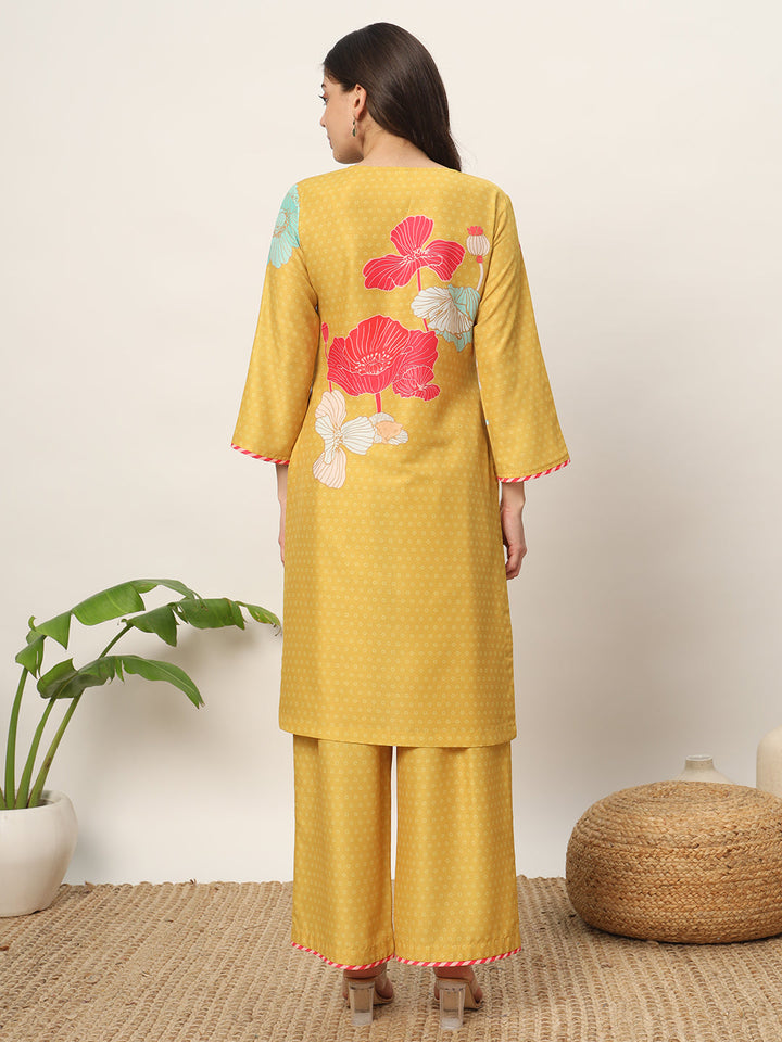Yellow-Cotton-Blend-Kurta-And-Palazzo-Set