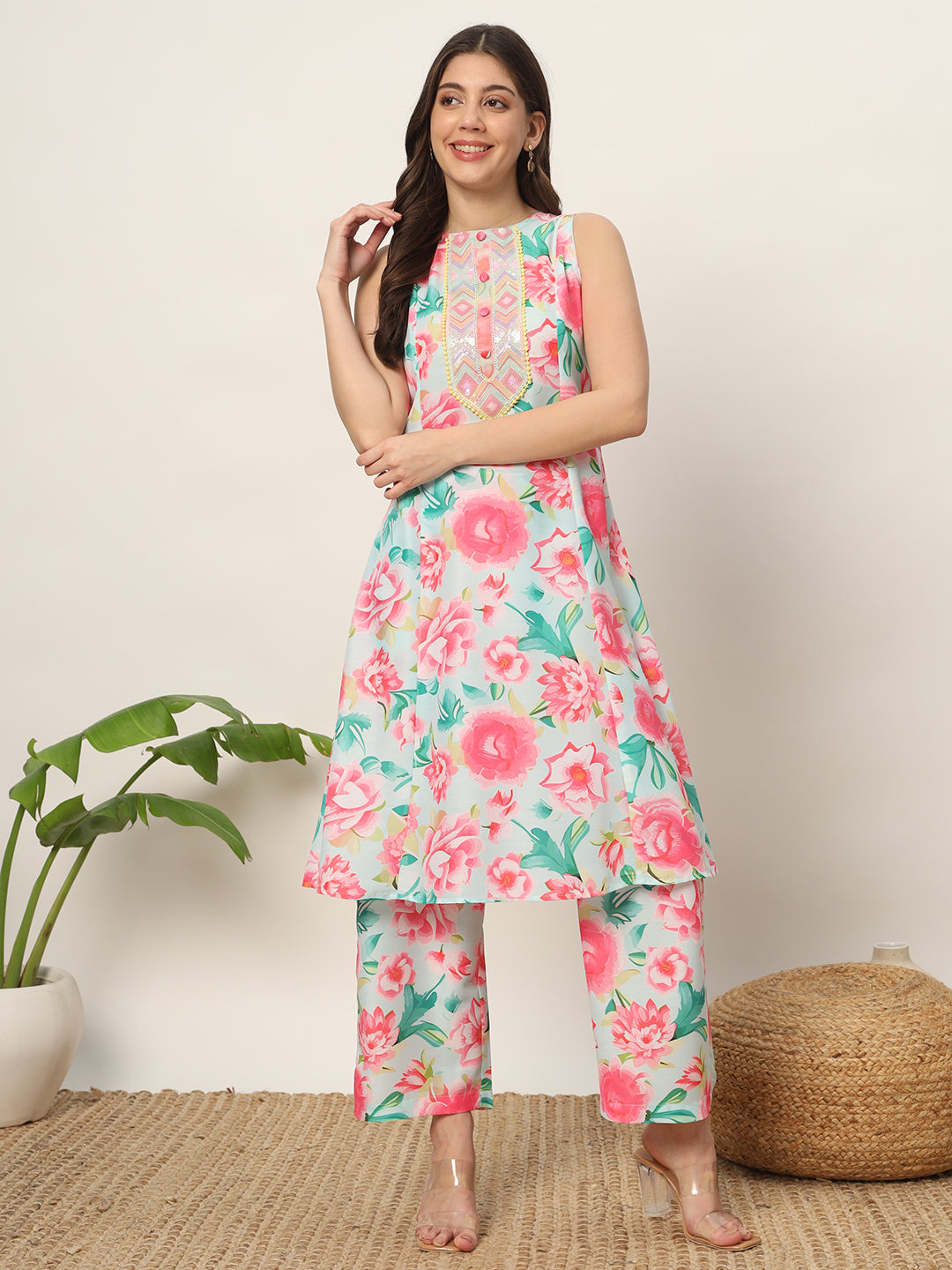 Blush-Pink-Cotton-Blend-A-Line-Kurta-Set