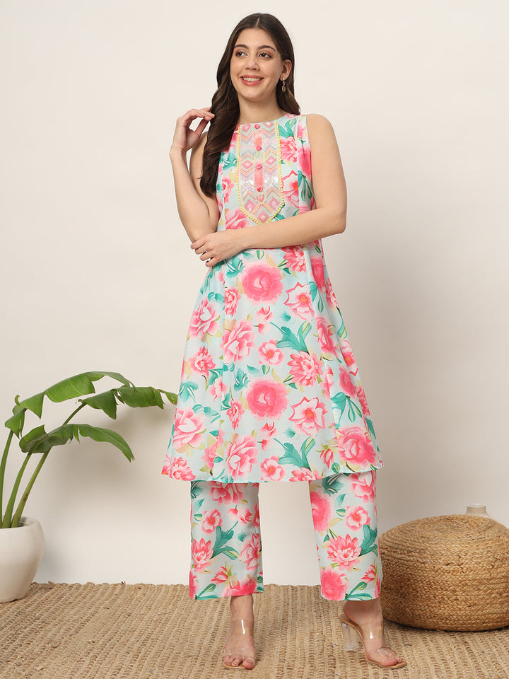 Blush-Pink-Cotton-Blend-A-Line-Kurta-Set