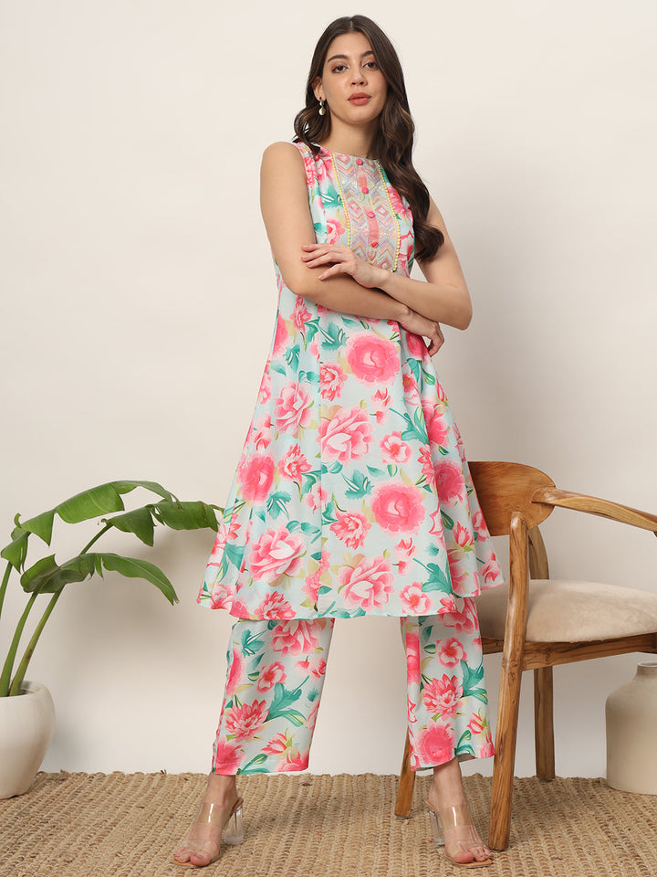 Blush-Pink-Cotton-Blend-A-Line-Kurta-Set