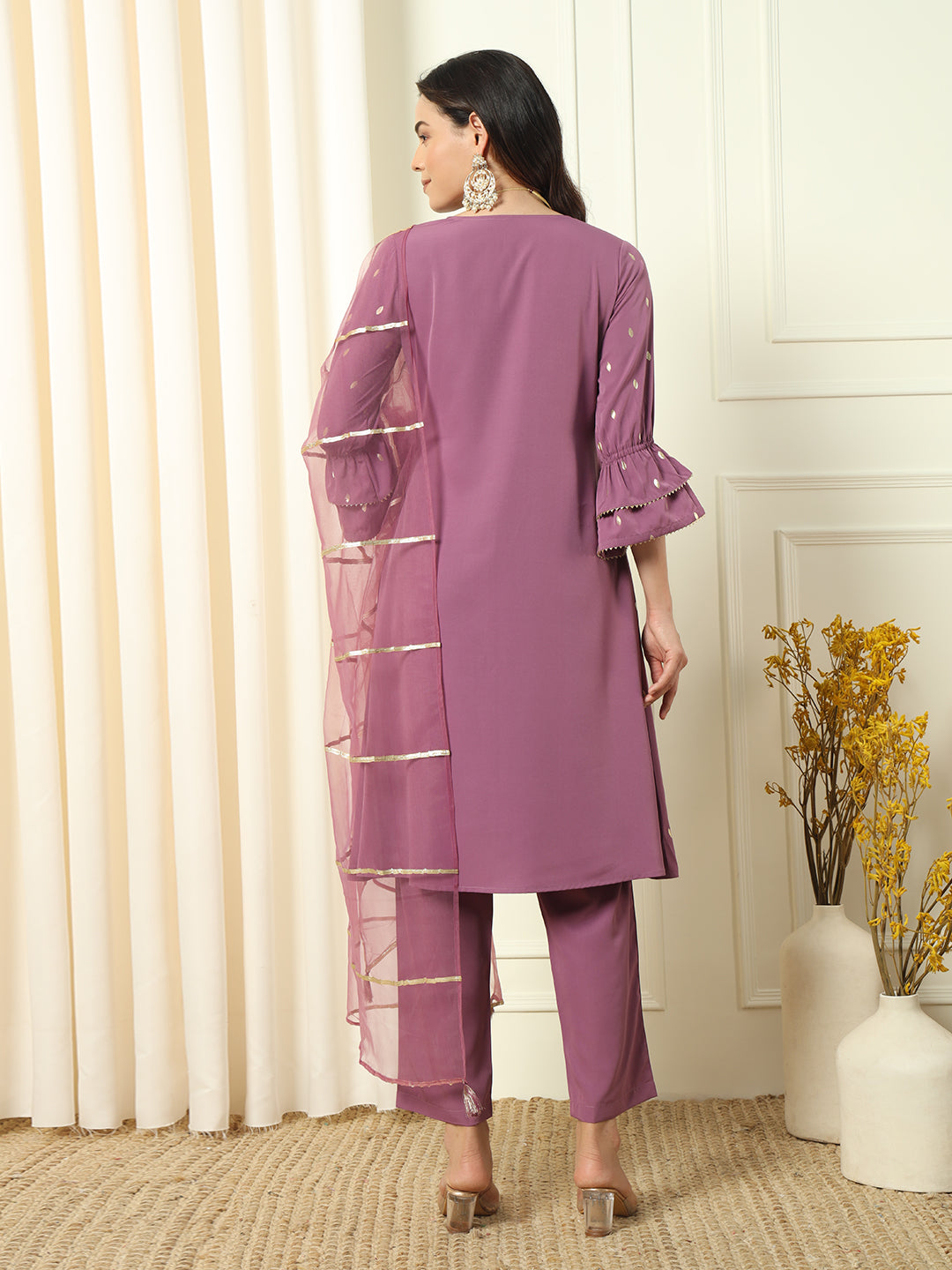 Lavender-Crepe-Foil-Print-Flared-3-Piece-Kurta-Set