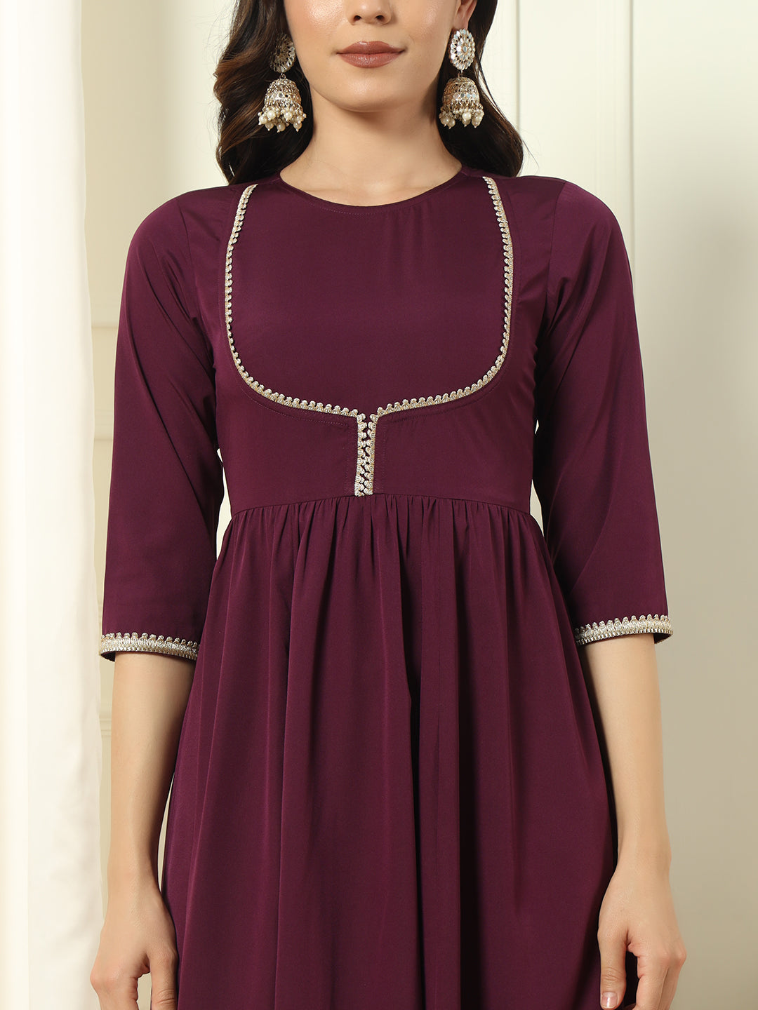 Wine-Crepe-Flared-3-Piece-Kurta-Set