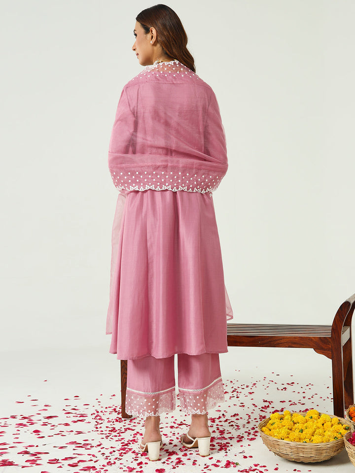 Pink-Silk-Blend-Flared-3-Piece-Kurta-Set