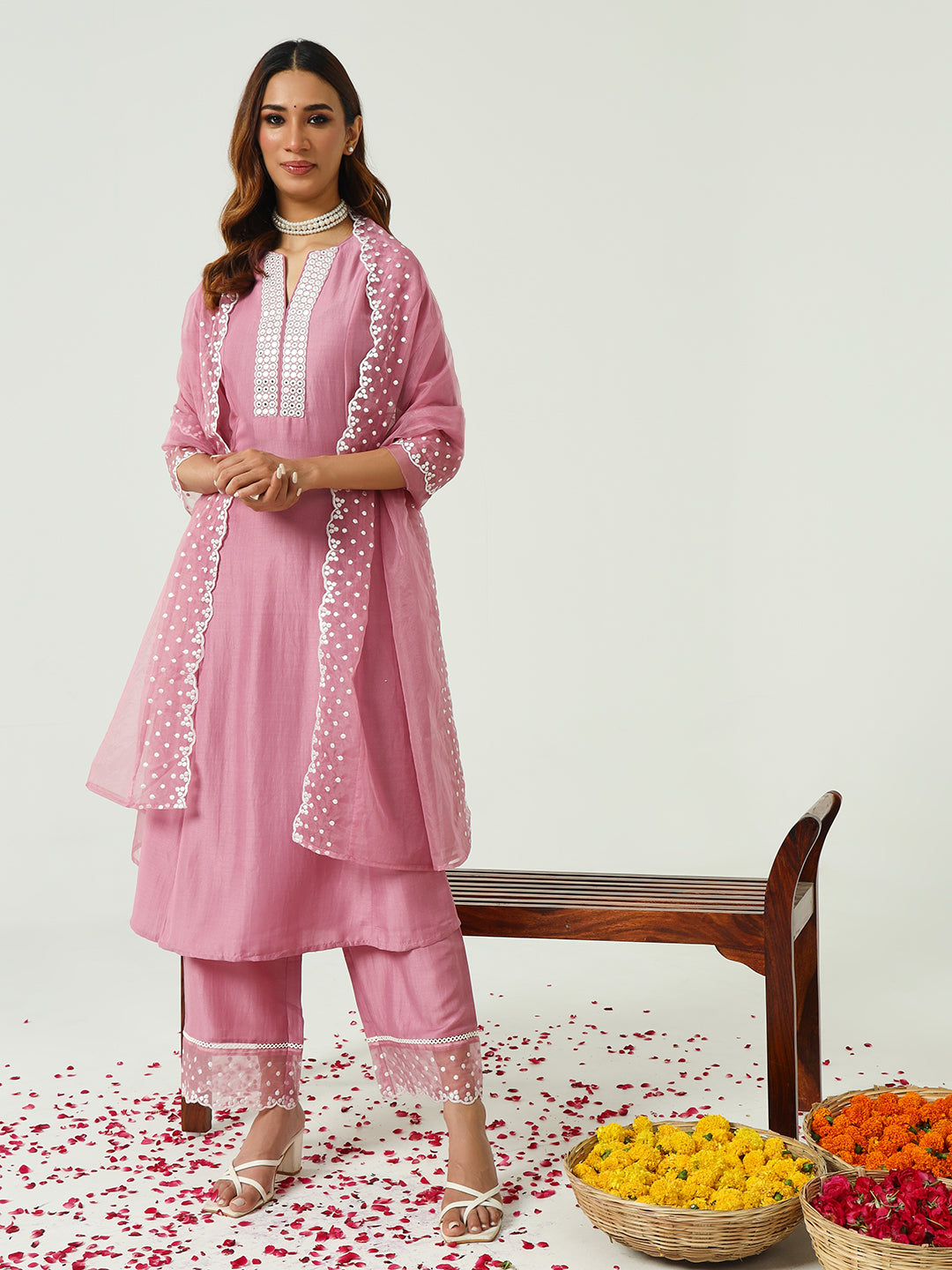 Pink-Silk-Blend-Flared-3-Piece-Kurta-Set