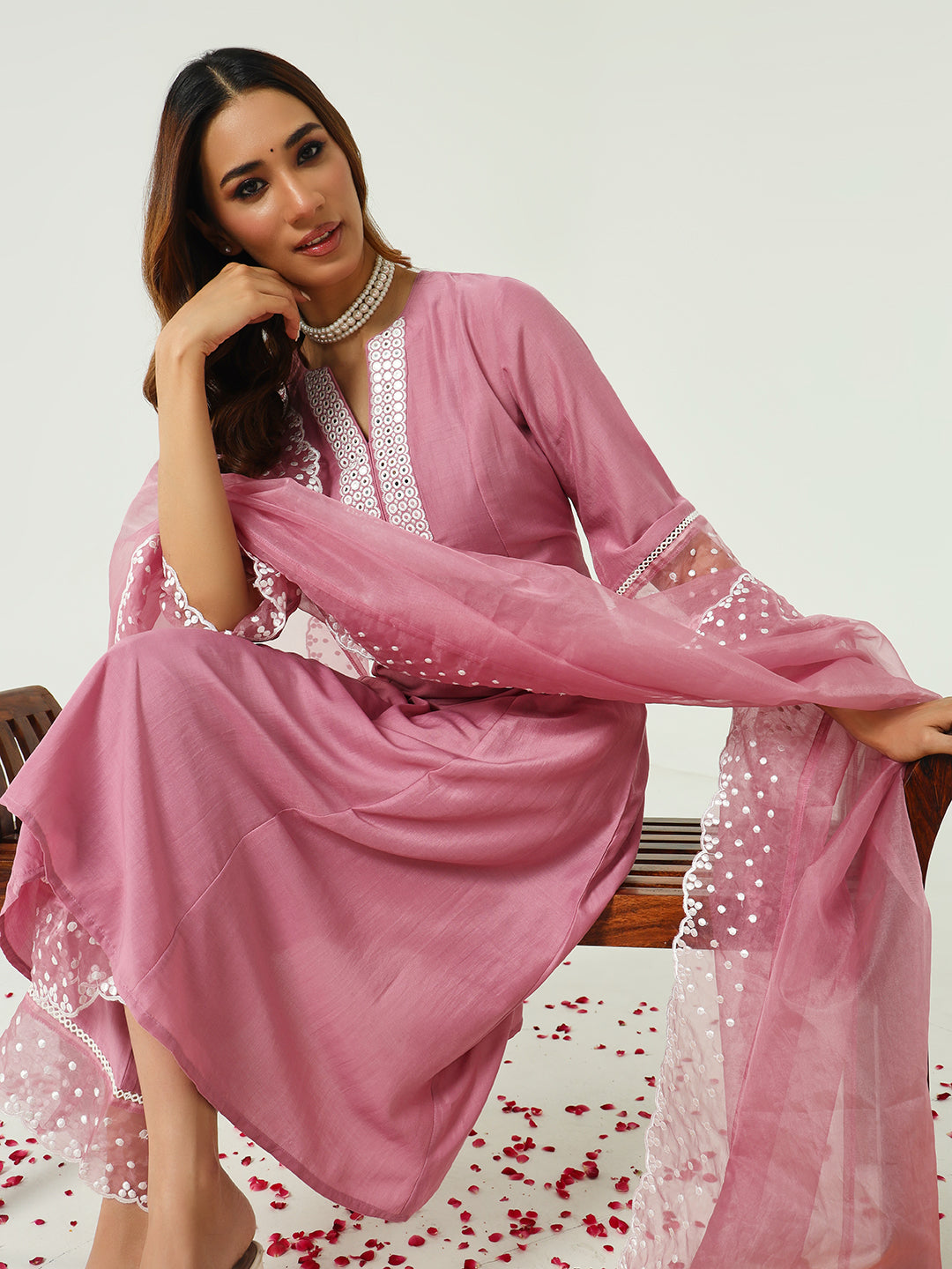 Pink-Silk-Blend-Flared-3-Piece-Kurta-Set
