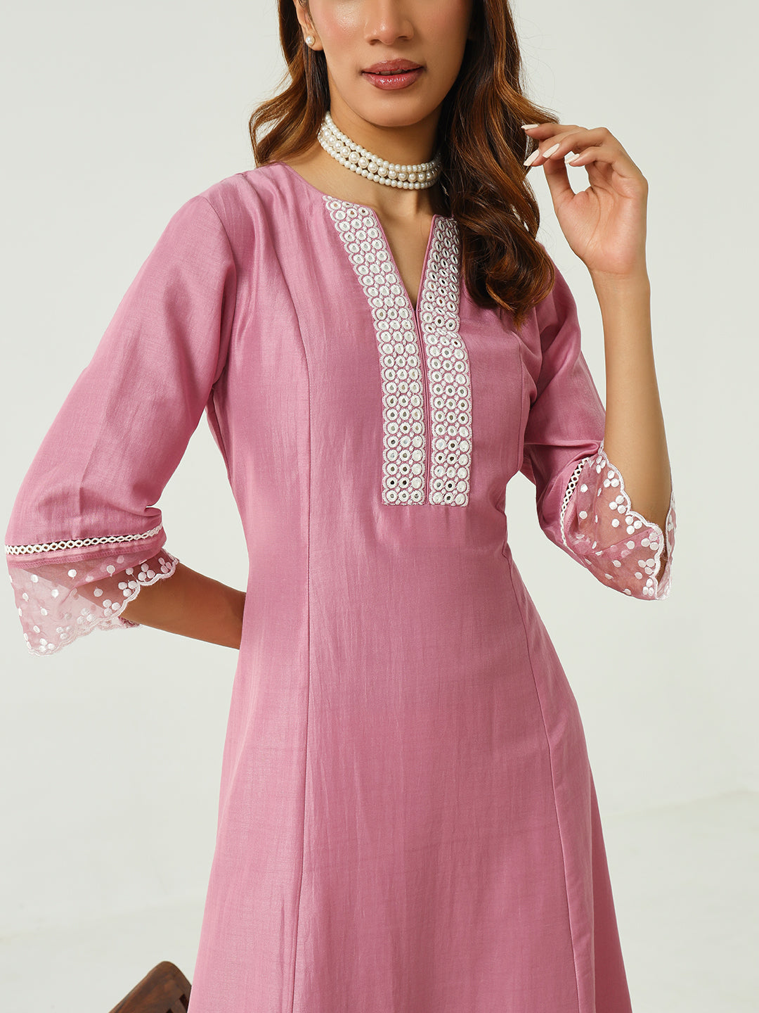 Pink-Silk-Blend-Flared-3-Piece-Kurta-Set