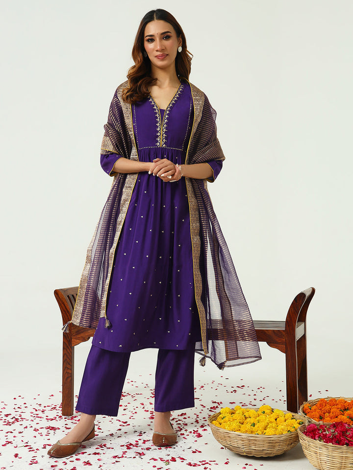 Purple-Chanderi-A-Line-3-Piece-Kurta-Set