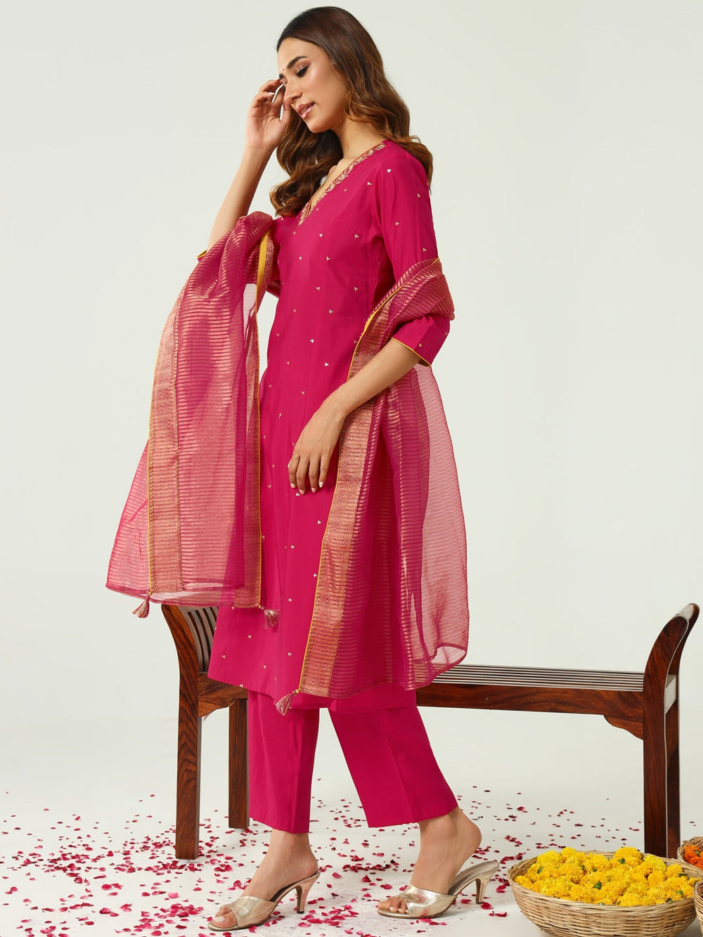 Pink-Chanderi-A-Line-3-Piece-Kurta-Set