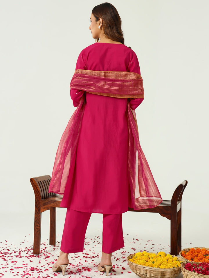 Pink-Chanderi-A-Line-3-Piece-Kurta-Set