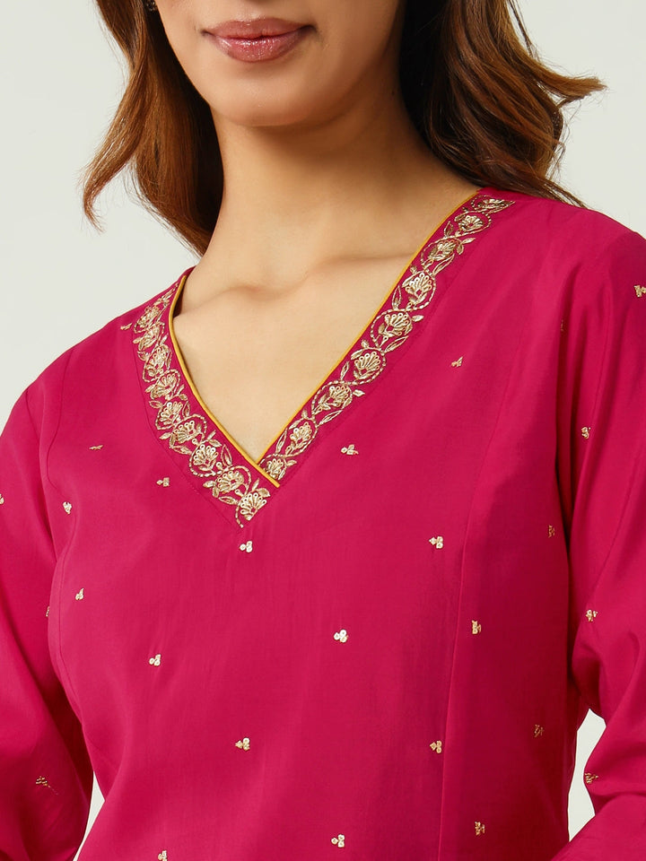 Pink-Chanderi-A-Line-3-Piece-Kurta-Set