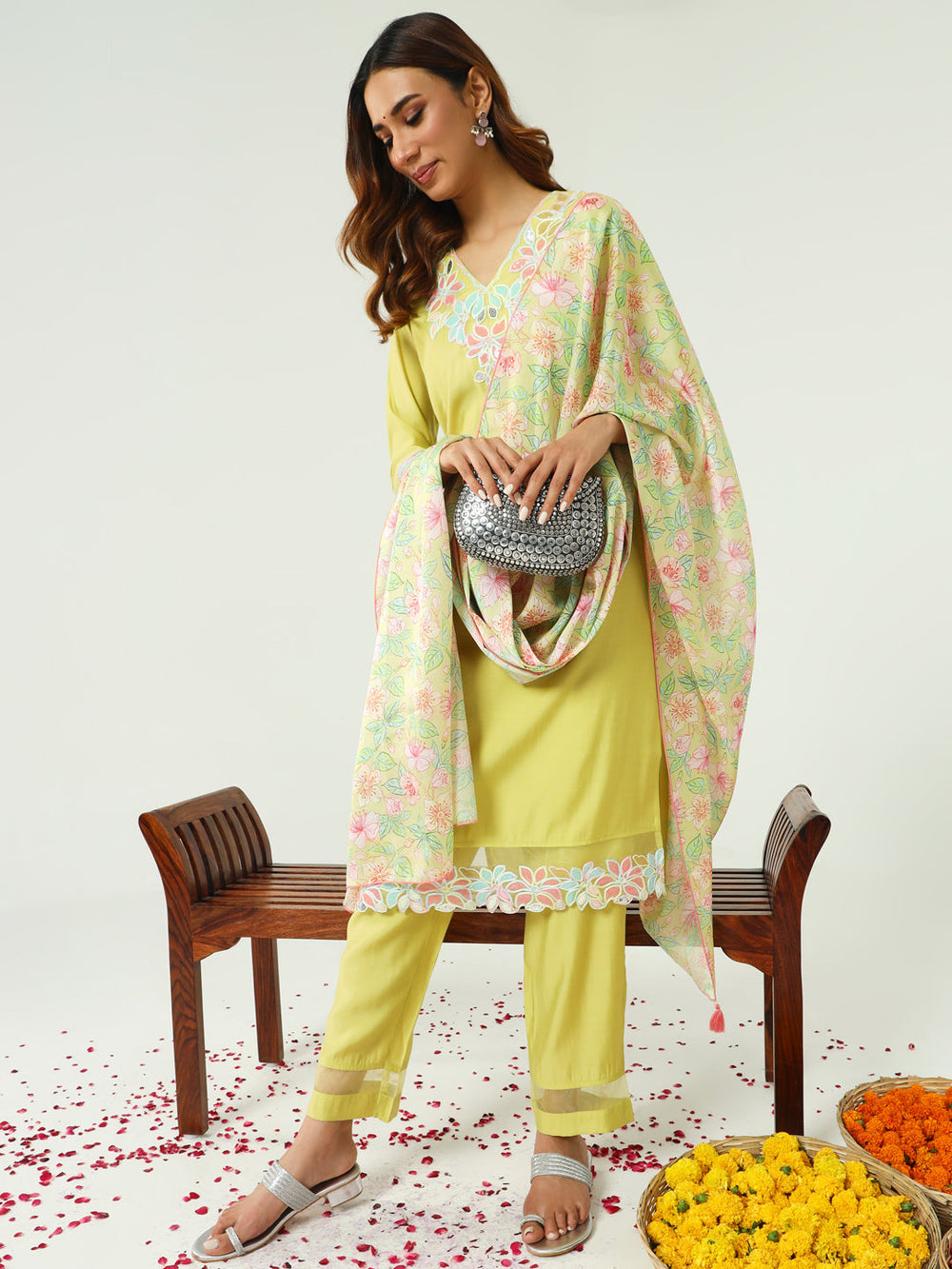 Yellow-Viscose-Chanderi-Straight-3-Piece-Kurta-Set