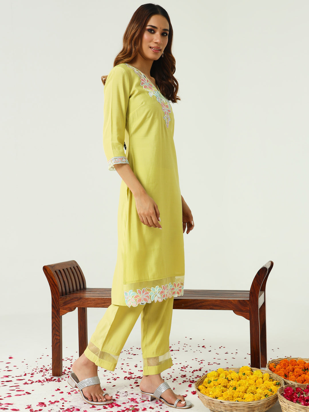 Yellow-Viscose-Chanderi-Straight-3-Piece-Kurta-Set