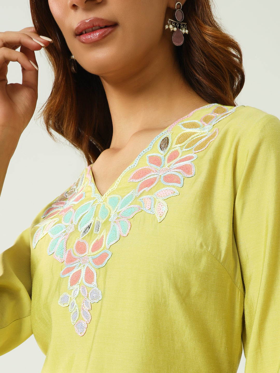 Yellow-Viscose-Chanderi-Straight-3-Piece-Kurta-Set