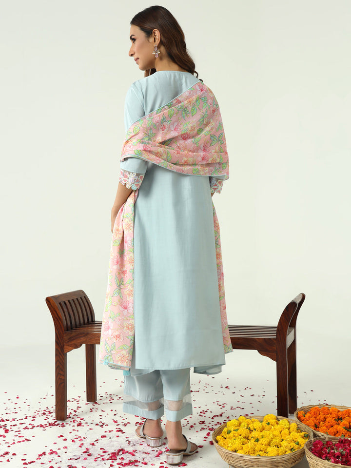 Sky-Blue-Viscose-Chanderi-A-Line-3-Piece-Kurta-Set