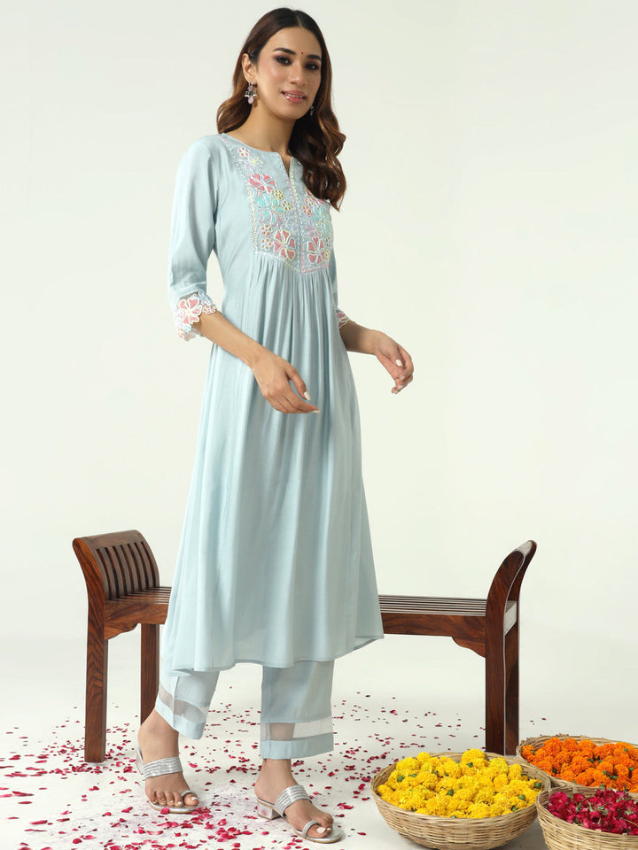 Sky-Blue-Viscose-Chanderi-A-Line-3-Piece-Kurta-Set