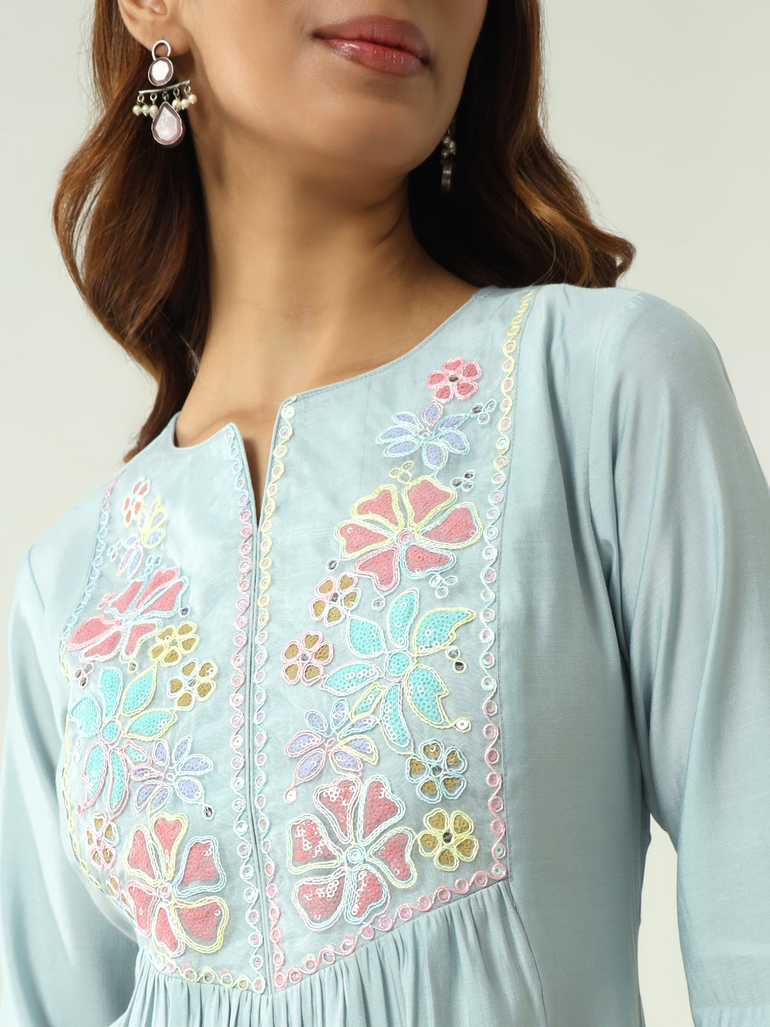 Sky-Blue-Viscose-Chanderi-A-Line-3-Piece-Kurta-Set
