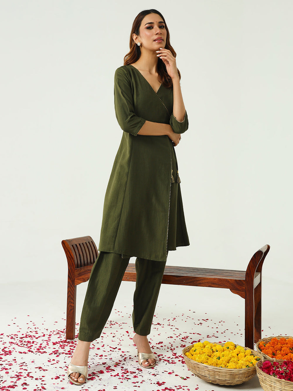 Green-Silk-Blend-Angrakha-3-Piece-Kurta-Set