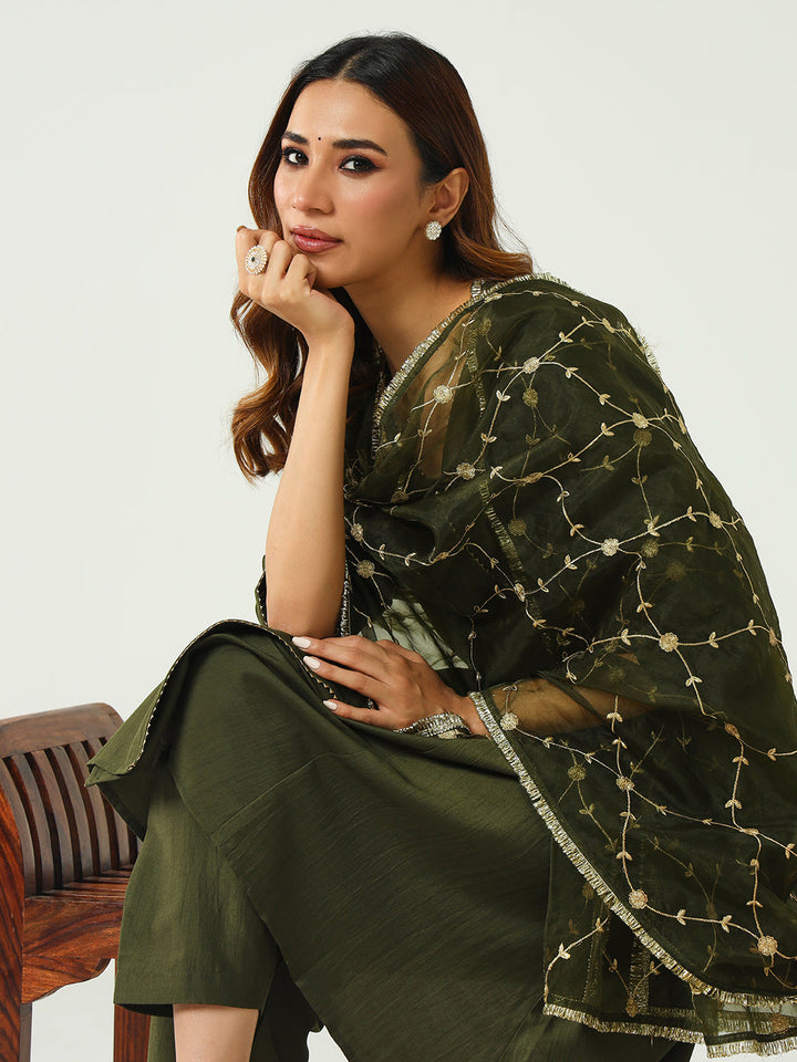 Green-Silk-Blend-Angrakha-3-Piece-Kurta-Set