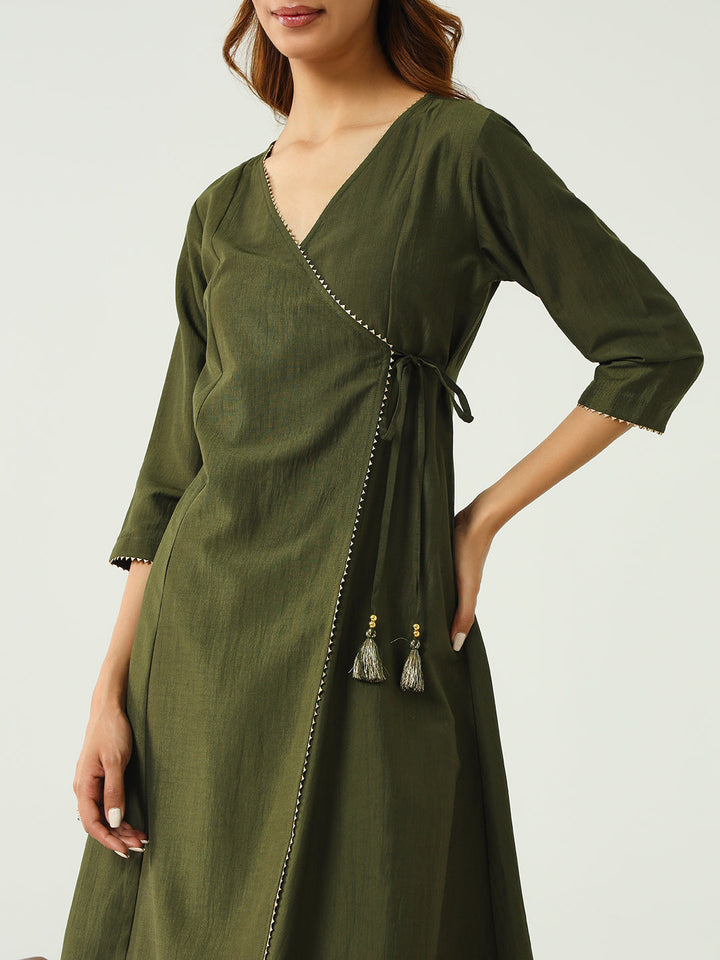 Green-Silk-Blend-Angrakha-3-Piece-Kurta-Set