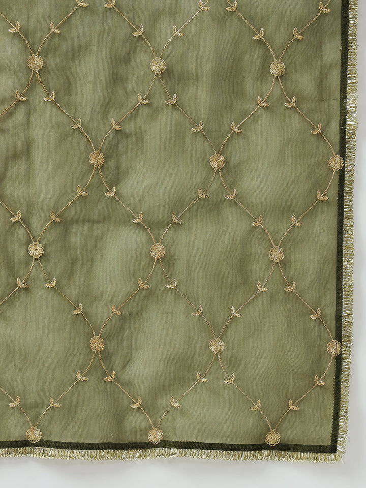 Green-Silk-Blend-Angrakha-3-Piece-Kurta-Set