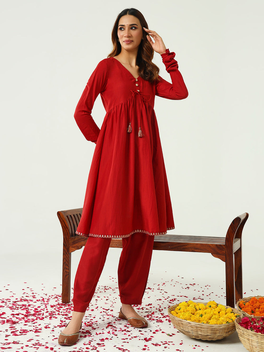 Red-Silk-Blend-Nayra-Cut-3-Piece-Kurta-Set