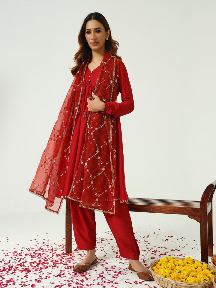 Red-Silk-Blend-Nayra-Cut-3-Piece-Kurta-Set