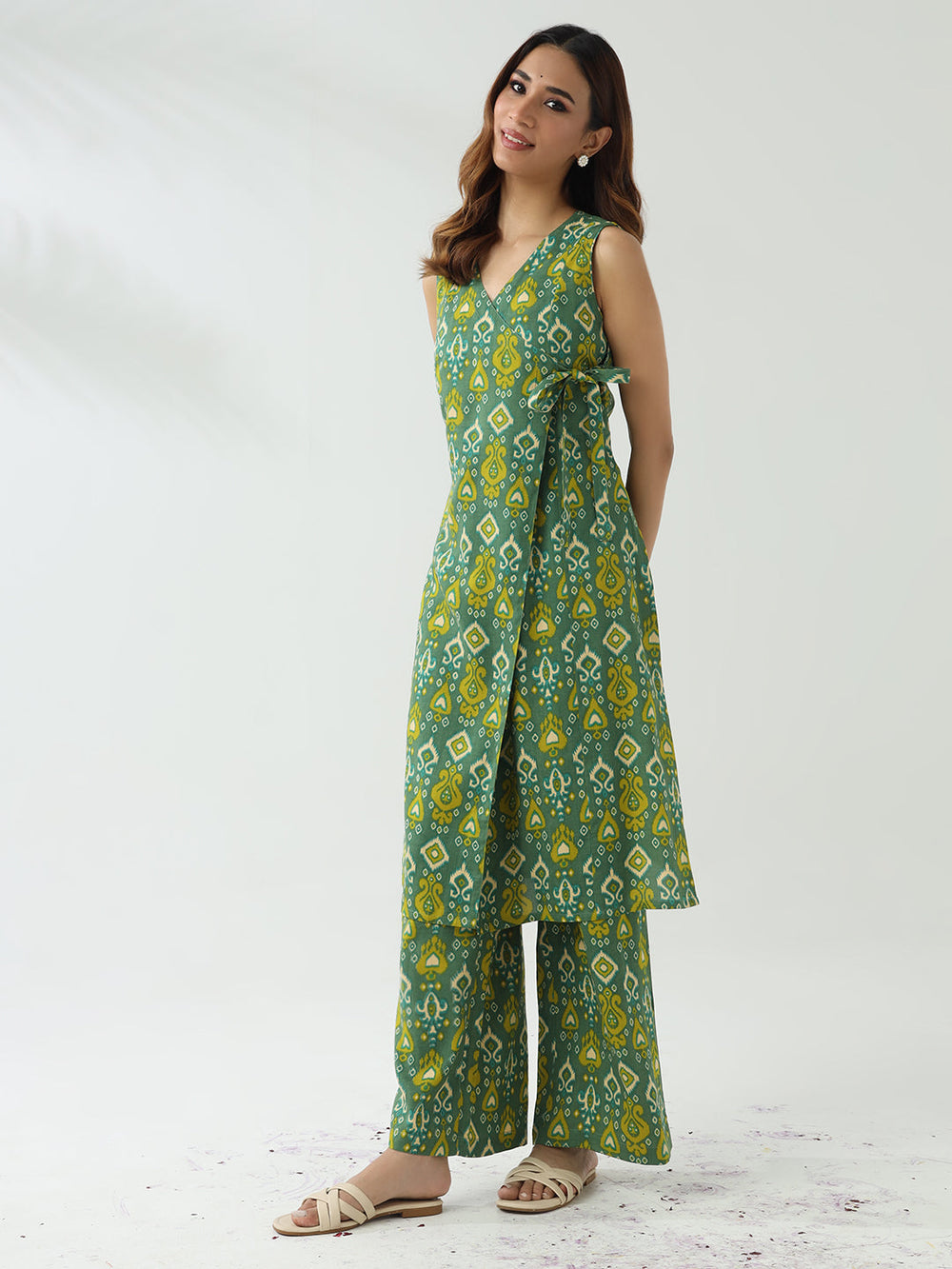 Green-Cotton-Straight-Kurta-And-Palazzo-Set