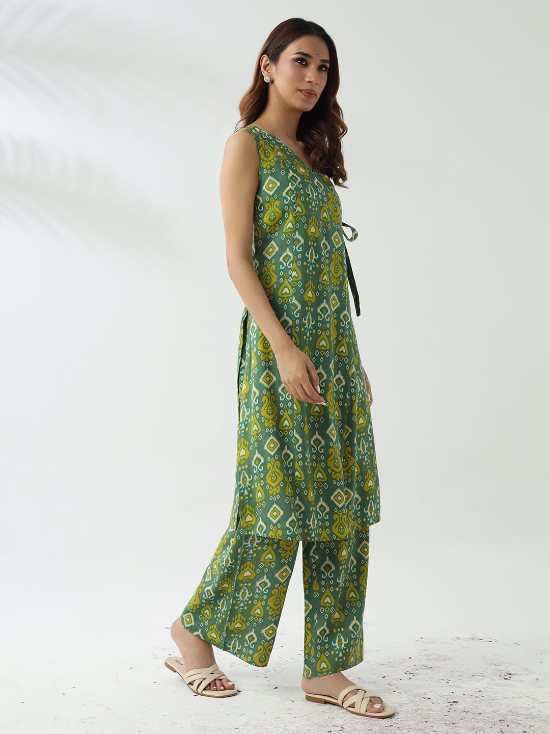 Green-Cotton-Straight-Kurta-And-Palazzo-Set