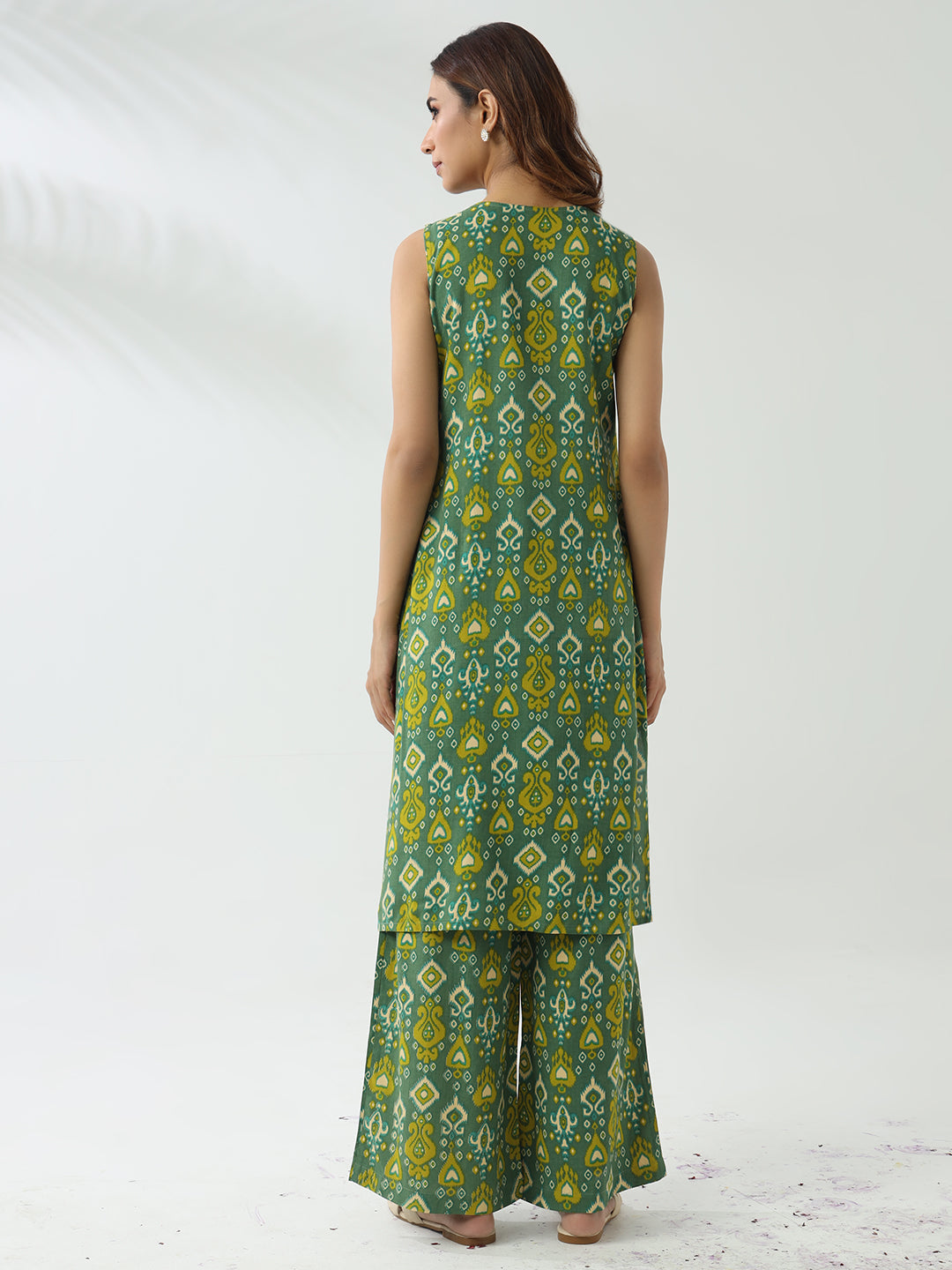 Green-Cotton-Straight-Kurta-And-Palazzo-Set