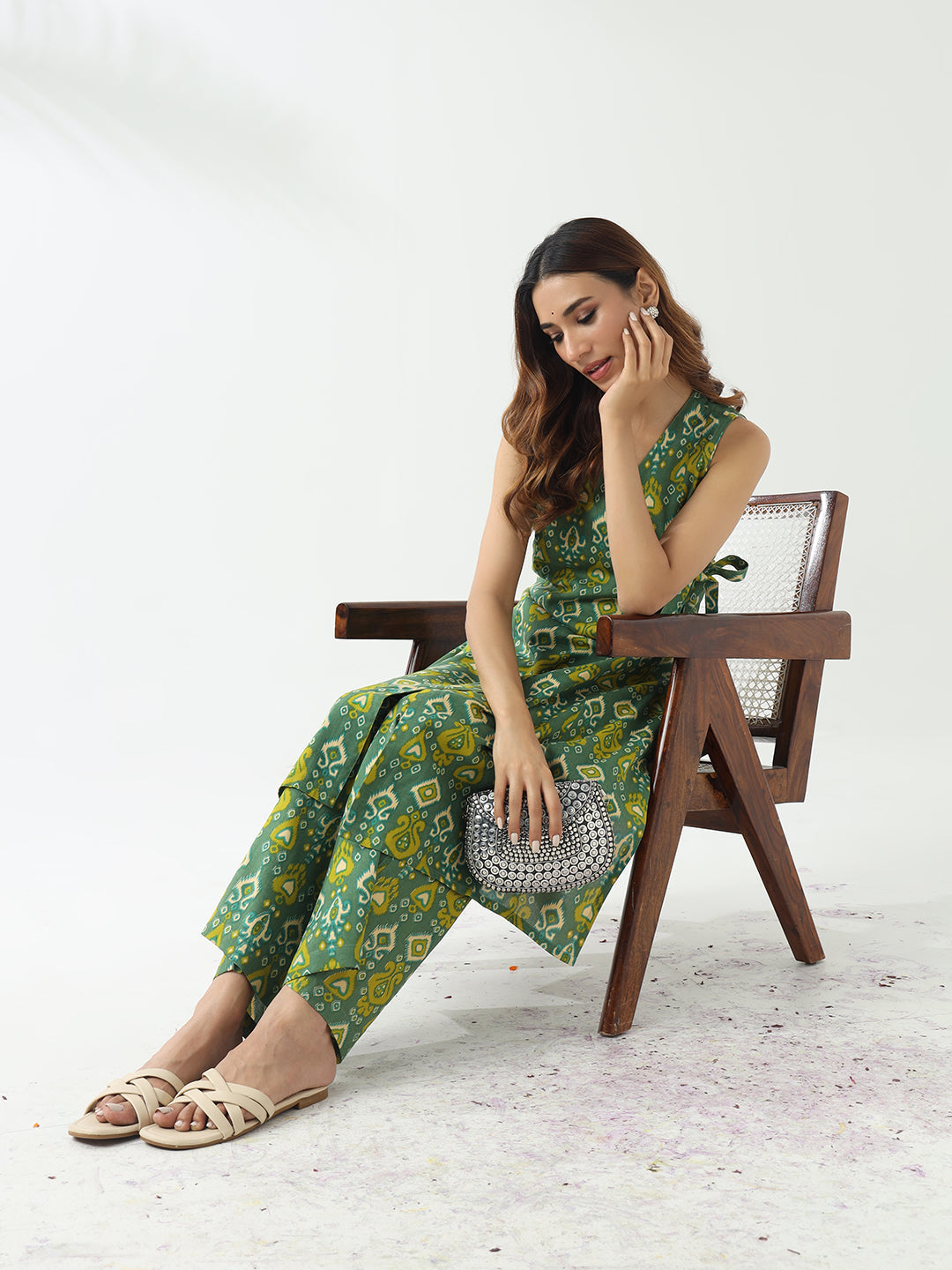 Green-Cotton-Straight-Kurta-And-Palazzo-Set