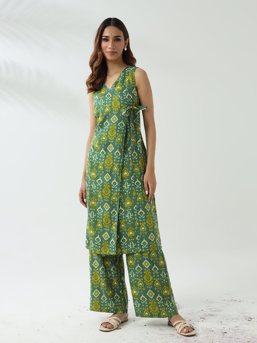 Green-Cotton-Straight-Kurta-And-Palazzo-Set