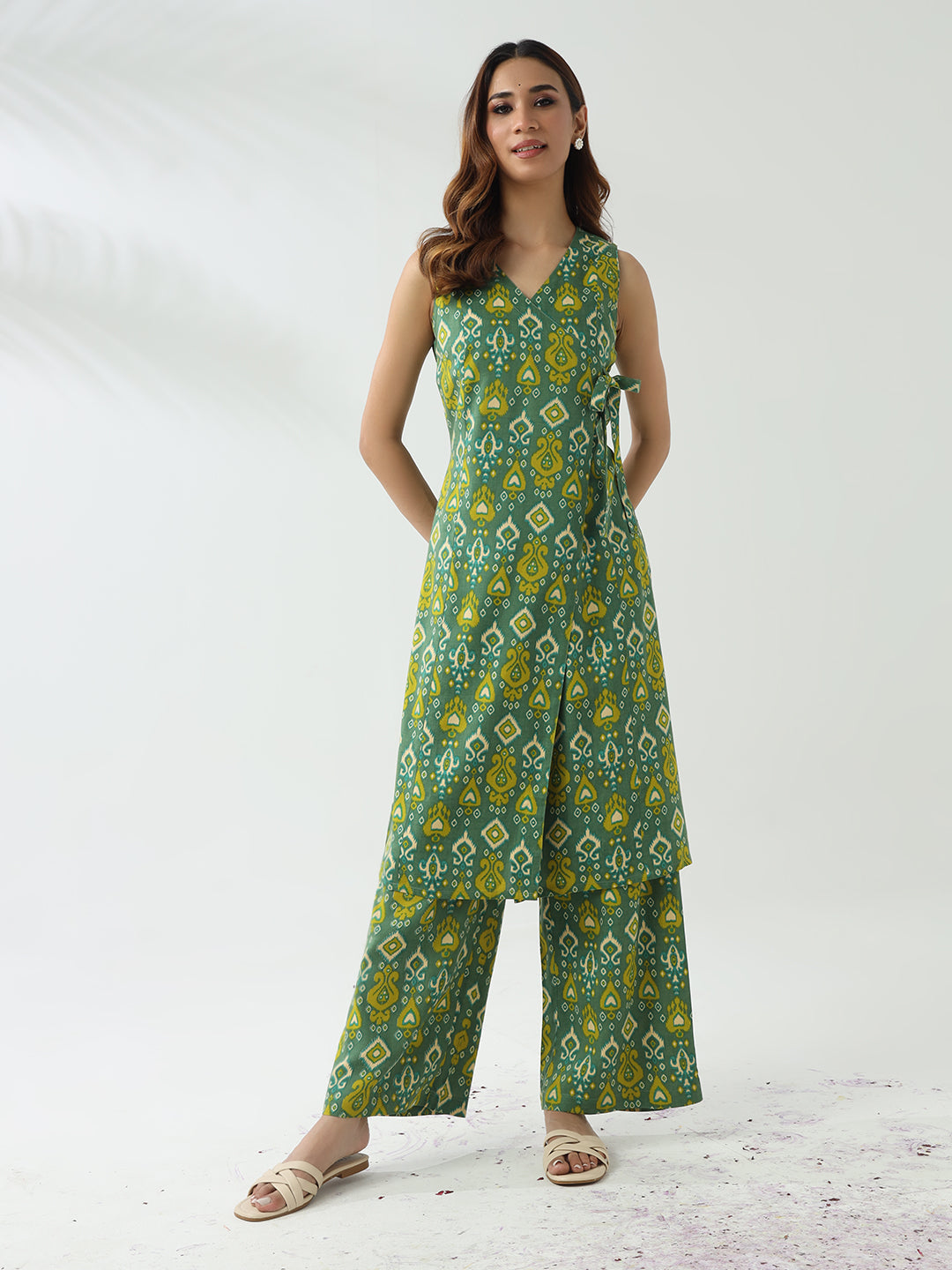 Green-Cotton-Straight-Kurta-And-Palazzo-Set