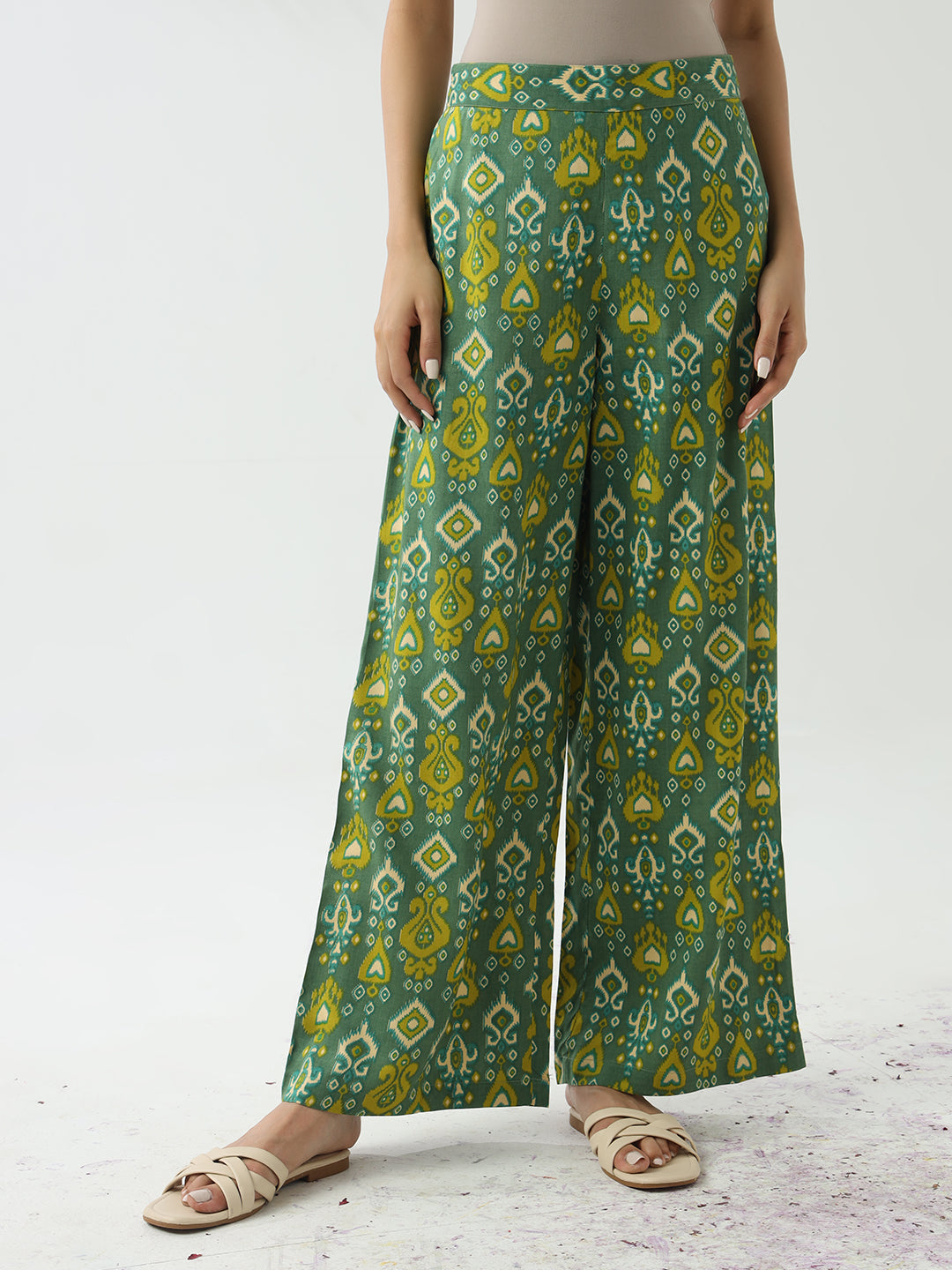 Green-Cotton-Straight-Kurta-And-Palazzo-Set