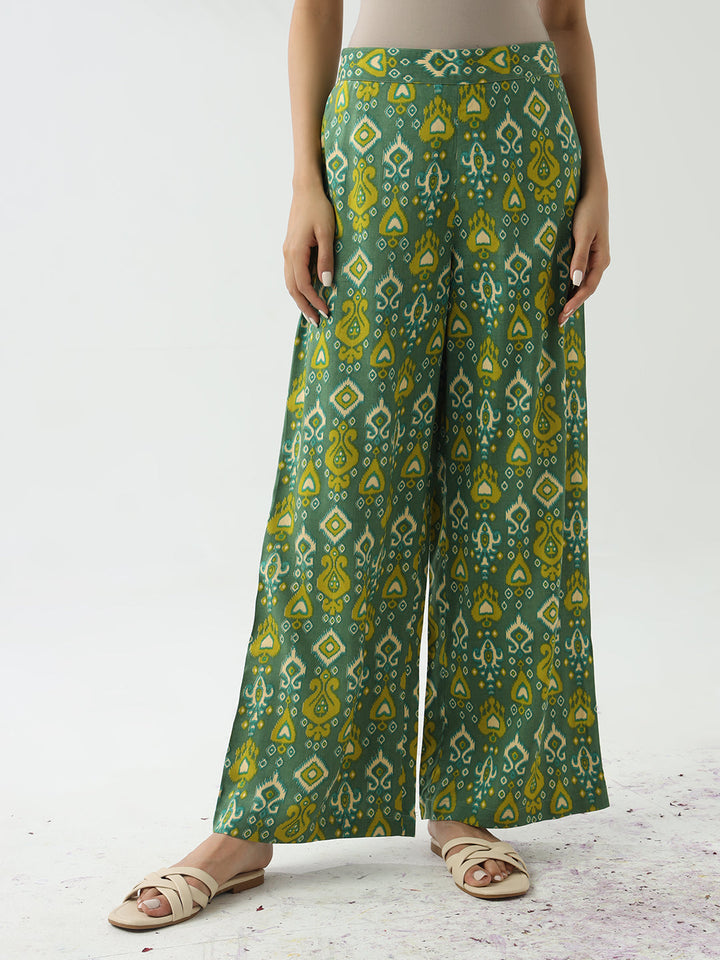 Green-Cotton-Straight-Kurta-And-Palazzo-Set