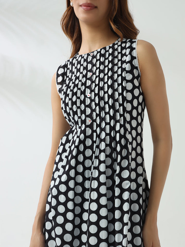 Black-&-White-Cotton-Flared-2-Piece-Kurta-Set