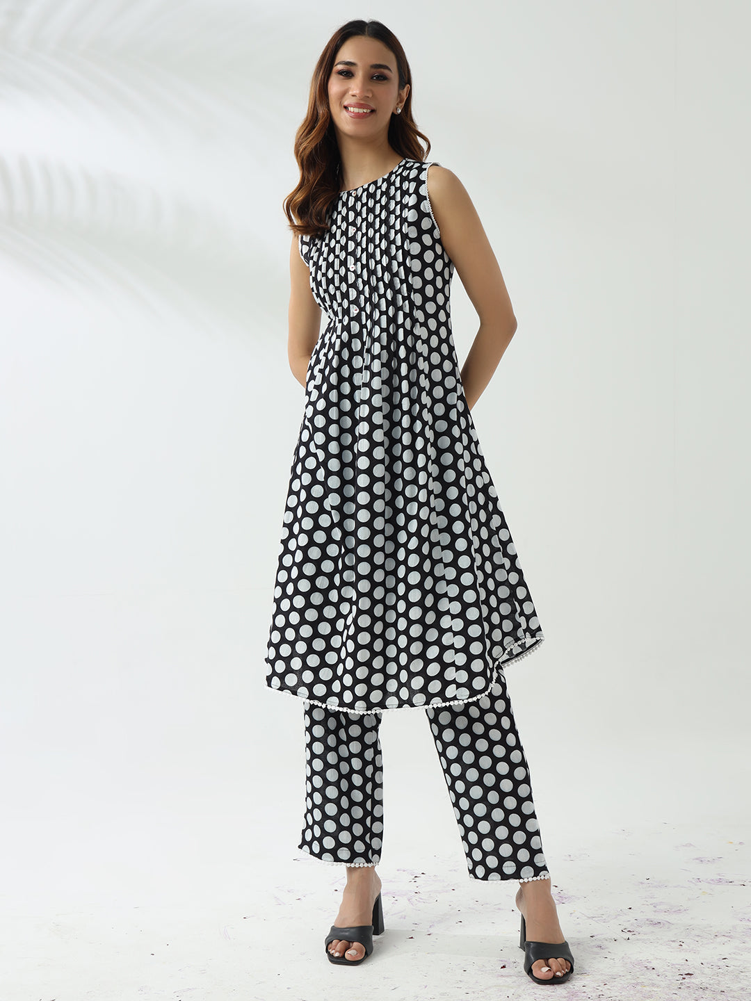 Black-&-White-Cotton-Flared-2-Piece-Kurta-Set